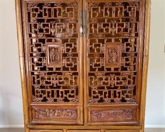 AS-IS Chinese Lattice Armoire Wardrobe Cabinet	77x52x31in	HxWxD
