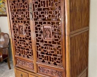 AS-IS Chinese Lattice Armoire Wardrobe Cabinet	77x52x31in	HxWxD
