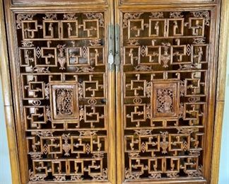 AS-IS Chinese Lattice Armoire Wardrobe Cabinet	77x52x31in	HxWxD
