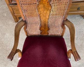 Antique Burl Wood Cane Back Chair	39x23x24in	HxWxD
