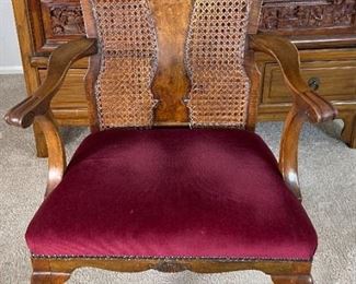 Antique Burl Wood Cane Back Chair	39x23x24in	HxWxD
