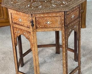 Antique Moroccan Bone Inlay Octagon Side Table folding	26x26x26in	HxWxD
