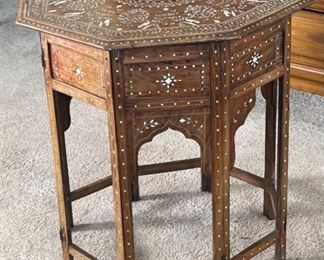 Antique Moroccan Bone Inlay Octagon Side Table folding	26x26x26in	HxWxD
