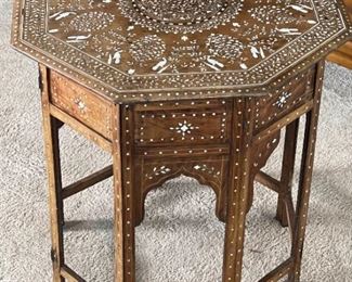 Antique Moroccan Bone Inlay Octagon Side Table folding	26x26x26in	HxWxD
