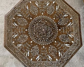 Antique Moroccan Bone Inlay Octagon Side Table folding	26x26x26in	HxWxD
