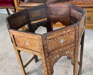 Antique Moroccan Bone Inlay Octagon Side Table folding	26x26x26in	HxWxD
