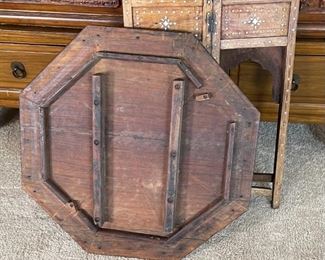 Antique Moroccan Bone Inlay Octagon Side Table folding	26x26x26in	HxWxD
