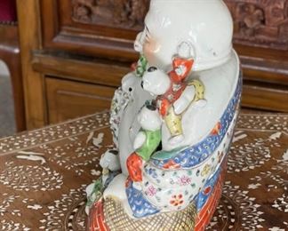 Antique Chinese Famille Rose Porcelain Laughing Buddha With Children Statue	10 x 9 x 5in	HxWxD
