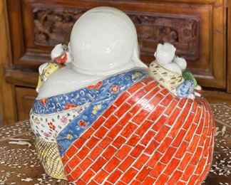 Antique Chinese Famille Rose Porcelain Laughing Buddha With Children Statue	10 x 9 x 5in	HxWxD
