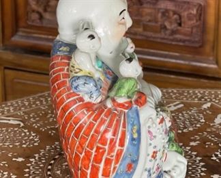 Antique Chinese Famille Rose Porcelain Laughing Buddha With Children Statue	10 x 9 x 5in	HxWxD
