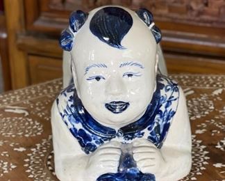 AS-IS Chinese Porcelain Opium Pillow  Blue & White	9 x 6.5 x 14.5	HxWxD
