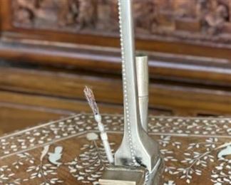 Antique Chinese Poppy Opium Pipe Etched Silver	11.5 inches high	
