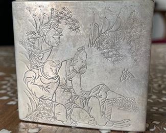 Antique Chinese Poppy Opium Pipe Etched Silver	11.5 inches high	
