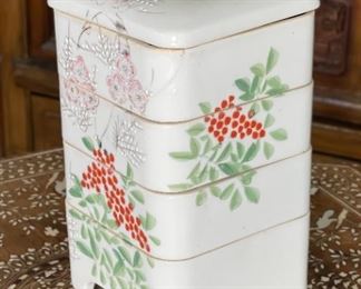 Antique Chinese Porcelain Stacking Box 4 tier	9.5 x 5.75 x 5.75	HxWxD
