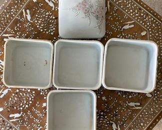 Antique Chinese Porcelain Stacking Box 4 tier	9.5 x 5.75 x 5.75	HxWxD
