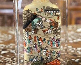 Chinese Inside Reverse Hand Painted Glass Perfume/Snuff Bottle  #1	3 inches high	
