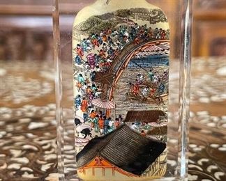 Chinese Inside Reverse Hand Painted Glass Perfume/Snuff Bottle  #1	3 inches high	
