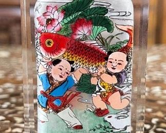 Chinese Inside Reverse Hand Painted Glass Perfume/Snuff Bottle  #2	3 inches high	
