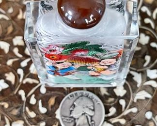 Chinese Inside Reverse Hand Painted Glass Perfume/Snuff Bottle  #2	3 inches high	
