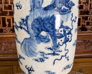 AS-IS Antique Chinese Blue & White Porcelain Vase Dragon	26 x 7 diameter At open	
