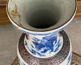 AS-IS Antique Chinese Blue & White Porcelain Vase Dragon	26 x 7 diameter At open	
