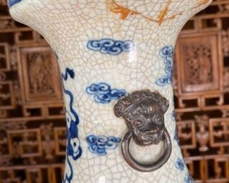 AS-IS Antique Chinese Blue & White Porcelain Vase Dragon	26 x 7 diameter At open	
