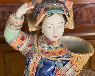 As-Is Japanese Porcelain Woman figurine signed basket	10.75 inches high	
