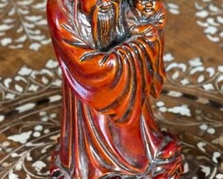 Chinese Wise Man Figurine Holding Child Feng Shui	5 inches high	
