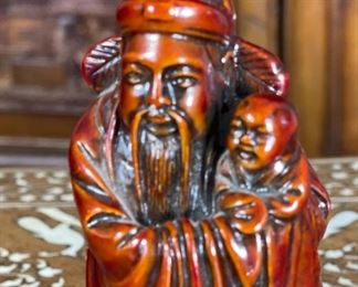 Chinese Wise Man Figurine Holding Child Feng Shui	5 inches high	
