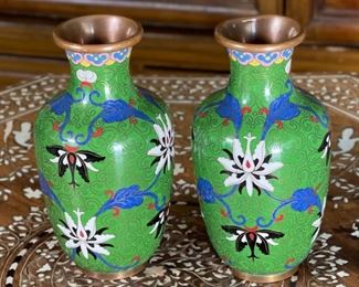 2pc 6in Cloisonne Vases PAIR	6in h  x 2in diameter at opening	
