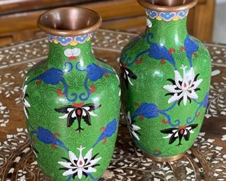 2pc 6in Cloisonne Vases PAIR	6in h  x 2in diameter at opening	
