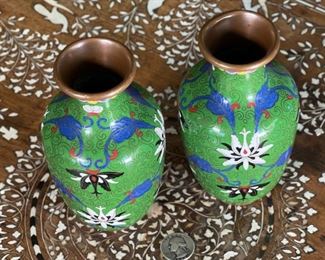 2pc 6in Cloisonne Vases PAIR	6in h  x 2in diameter at opening	
