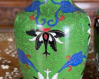 2pc 6in Cloisonne Vases PAIR	6in h  x 2in diameter at opening	
