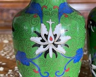 2pc 6in Cloisonne Vases PAIR	6in h  x 2in diameter at opening	
