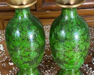 2pc 8in Cloisonne Vases PAIR Large	8in H x 2.5in  Diameter at opening	

