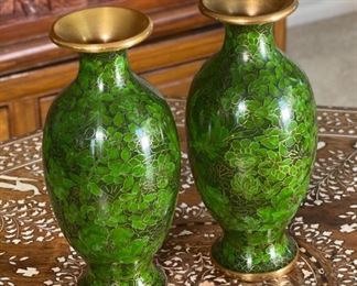 2pc 8in Cloisonne Vases PAIR Large	8in H x 2.5in  Diameter at opening	
