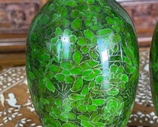 2pc 8in Cloisonne Vases PAIR Large	8in H x 2.5in  Diameter at opening	

