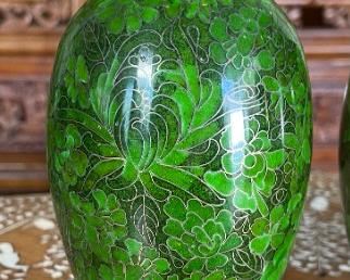2pc 8in Cloisonne Vases PAIR Large	8in H x 2.5in  Diameter at opening	
