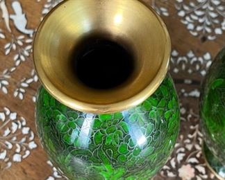 2pc 8in Cloisonne Vases PAIR Large	8in H x 2.5in  Diameter at opening	
