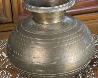 Hammered Brass Vase	9.5in H  x 5.5 in diameter at opening	
