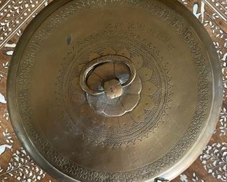 Hammered Brass Round Box	6.5in H x 11in  diameter	
