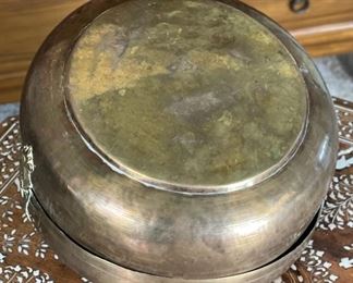 Hammered Brass Round Box	6.5in H x 11in  diameter	
