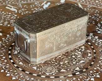 Chinese Antique Etched Brass Box Hinged #1	2.75x6x3in	HxWxD
