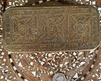 Chinese Antique Etched Brass Box Hinged #1	2.75x6x3in	HxWxD

