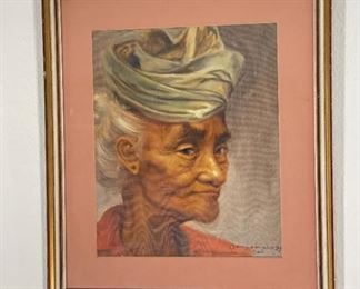Original Art Balinese Woman Oil Painting	Frame: 19.5 x 17 Image: 13.5 x 11	
