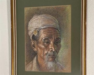 Original Art Asian Man Pastel Unsigned	Frame: 19.5 x 16 Image: 13.75 x 9.75	
