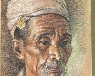 Original Art Asian Man Pastel Unsigned	Frame: 19.5 x 16 Image: 13.75 x 9.75	
