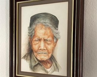Original Art Asian Man Watercolor Painting	Frame: 24.25 x 20IN Image: 17.25 x 13in	
