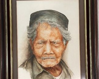 Original Art Asian Man Watercolor Painting	Frame: 24.25 x 20IN Image: 17.25 x 13in	
