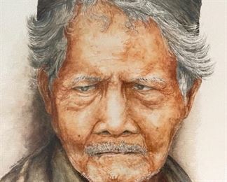 Original Art Asian Man Watercolor Painting	Frame: 24.25 x 20IN Image: 17.25 x 13in	
